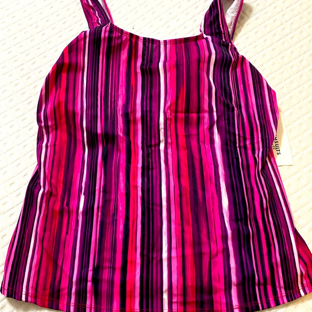 Swimsuits for All Tankini, pink and purple stripes, NWT